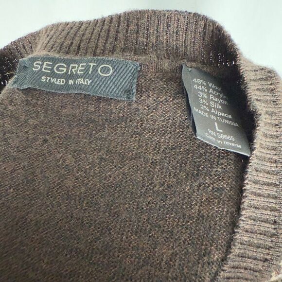 Segreto Brown Knit V-Neck Wool / Silk / Alpaca Vest - Men’s L - Picture 6 of 7